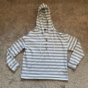 Emery Rose Pullover Women's Small Long Sleeve Shirt Gray‎ White Stripe Hood
